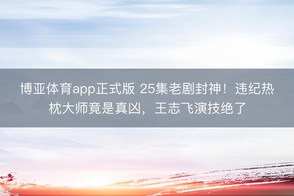 博亚体育app正式版 25集老剧封神！违纪热枕大师竟是真凶，王志飞演技绝了