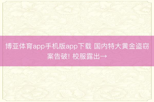 博亚体育app手机版app下载 国内特大黄金盗窃案告破! 校服露出→
